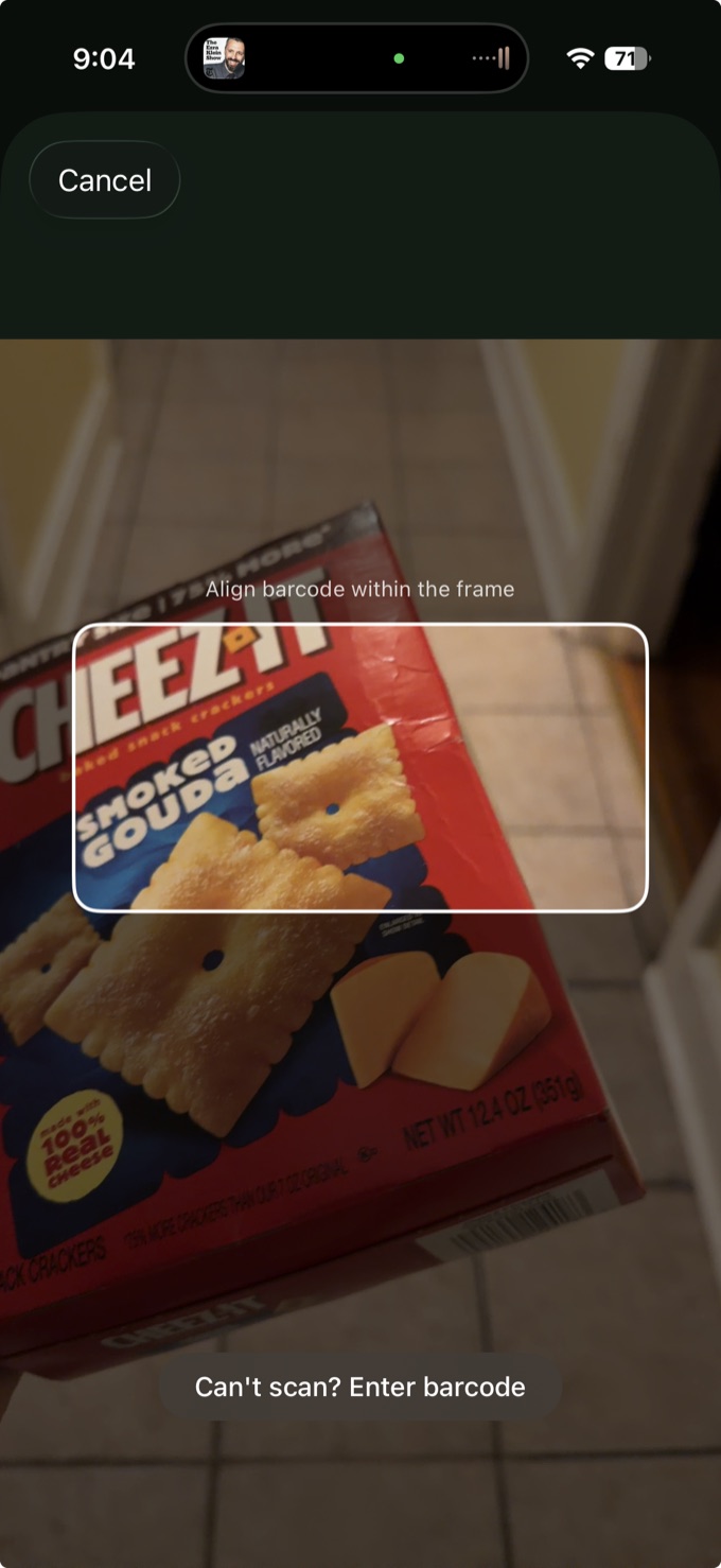 Theli scanning a product barcode